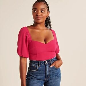 Abercrombie & Fitch Puff Sleeve Sweetheart Corset Crop Top Pink Barbiecore Large
